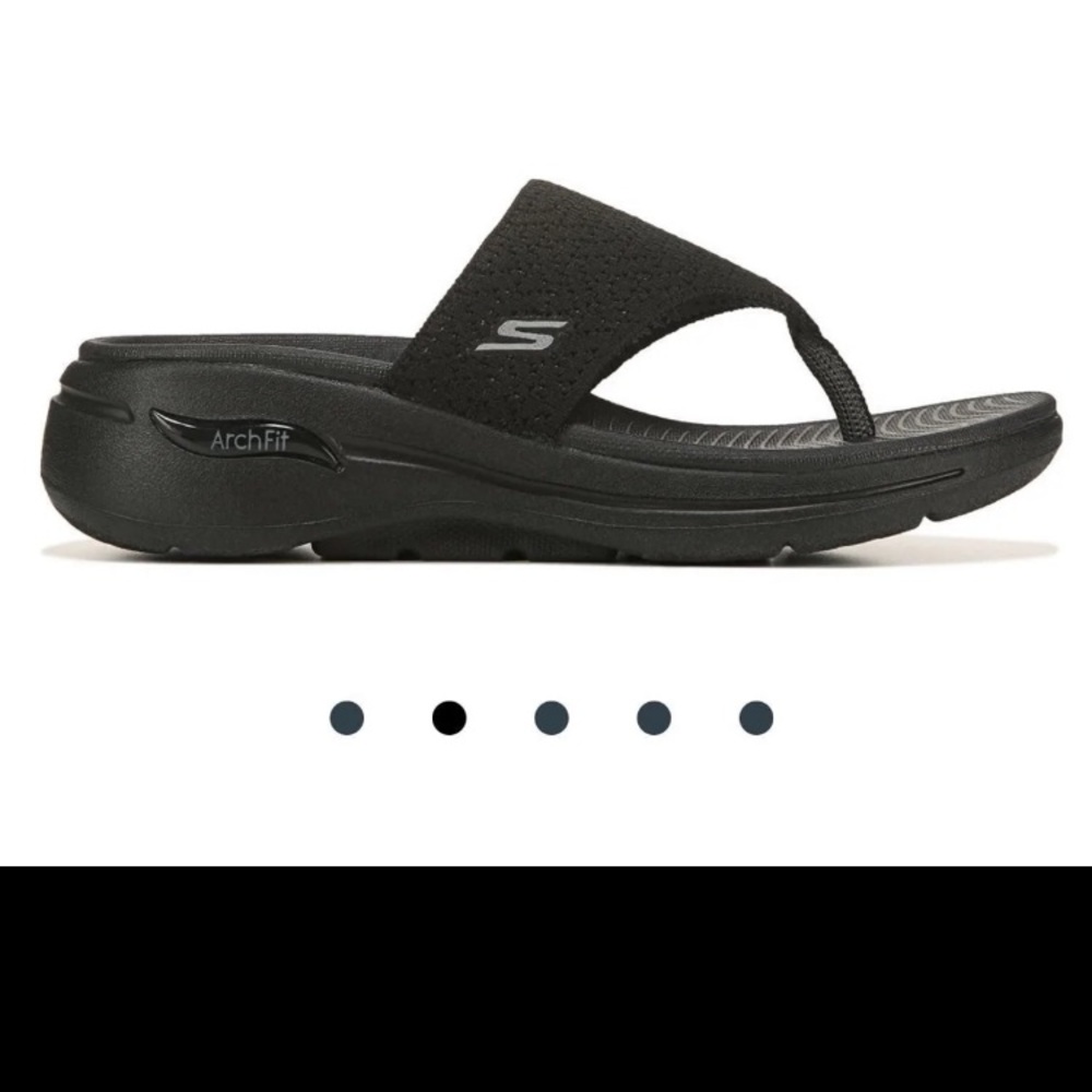 New Skechers arch fit weekender sandals black thong flip flop comfort shoes 6